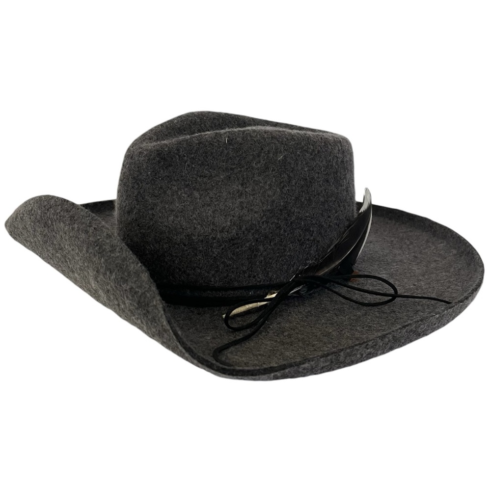 Olive & Pique Grey 100% Wool Hat With Feathers on the Side NWT